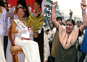 Usha Khadgi, 20, a college student, was crowned Miss Nepal, while at least 300 persons protested outside the international convention centre against the beauty pageant in Kathmandu on Wednesday.