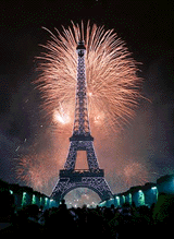 PARIS: View of the fireworks show at the Eiffel Tower in Paris, Friday, July 14, 2000 as part of the Bastille Day celebrations.