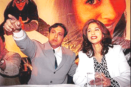 Cine stars Govinda and Urmila Matondkar at the premiere of their film "Kunwara" in New Delhi on Friday