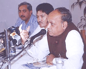 Himachal Pradesh Chief Minister Prem Kumar Dhumal addresses a press conference at New Delhi on Buddhist Kalchakra Ceremony being organised to mark the completion of 1000 years of Key Monastery by the Dalai Lama in Spiti valley