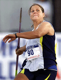 Linda Blutreich throws the javelin during the women's final at the U.S. Olympic Track and Field Trials in Sacramento July 17. Bluetreich won the competition with a throw of 191 feet, 2 inches.