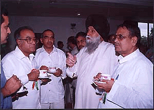 Capt Kanwaljit Singh, Finance & Planning Minister, Punjab, discusses a point during a conference of finance ministers regarding uniformity of sales tax in New Delhi on Friday