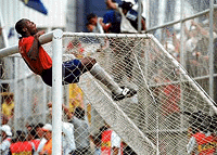 Costa Rican forward Paulo Wanchope celebrates on the goal after beating the United States in their World Cup qualifier on  Sunday