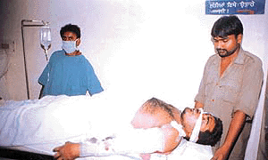 One of the bus blast injured in DMC, Ludhiana, on Tuesday.