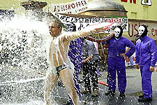 French beer factory workers spill 20,000 litres of beer near Strasbour in eastern France on Tuesday in protest against the proposed closedown of Adelshoffen brewery. The workers last week threatened to blow up the factory. � Reuters