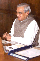 Prime Minister A.B. Vajpayee at his chamber in Parliament House in New Delhi on Tuesday