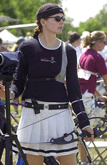 Acadamy Award-winning actress Geena Davis competes at the 116th annual National Target Archery Championships, on Thursday, in Canton, Mich. Davis started the day in 11th position out of 29 competitors