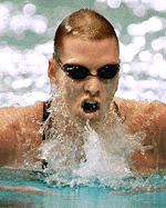 World record holder Tom Dolan swims the breaststroke in his men's 400M Individual Medley heat at the U.S. Olympic Swim Trials in Indianapolis on Friday