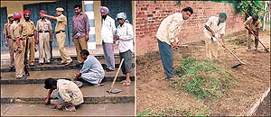 Security arrangements being finalised at the Government College for Boys in Ludhiana, which is the venue for the district-level Independence Day function. � Photo by Rajesh Bhambi