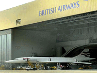 A British Airways' Concorde stands at the airline's engineering facility at London's Heathrow Airport, on Tuesday, after the airline suspended its Concorde operations in a move that could signal the end of supersonic passenger flights