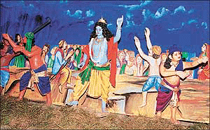 A tableau displayed at the Chaitanya Gaudiya Math on the eve of Janamashtami in Sector 20, Chandigarh on Tuesday