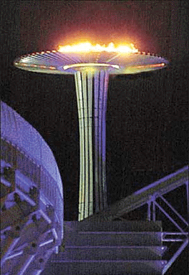 The Olympic flame is lit at Sydney's Olympic Stadium at Homebush Bay in the early hours of  Tuesday during a secret test run for next months opening ceremony. The eight-meter-high cauldron will be lit on September 15 during the official opening ceremony for the 2000 Sydney Olympics