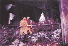 Firemen try to extinguish flames at the Khurana Woollen and Spinning Mills in Ludhiana on Saturday.�