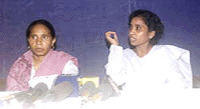 New Delhi: Savitri Devi (left) and Durga Bharati, who allege that Samajwadi Party MP Sakshi Maharaj had sexually exploited them, at a Press conference in the capital on Saturday