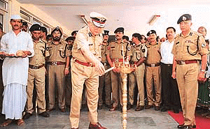The Director General of the Indo-Tibet Border Police, Mr Gautam Kaul, Inaugurates a gymnasium in the Basic Training Centre of the ITBP at Bhanu Camp, Panchkula district, on Thursday