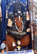 Nearly 1500 soft drink bottles have been used to prepare the Ganesh idol by a tailor in Chennai. This idol will not be immersed in the sea but the bottles will be auctioned later
