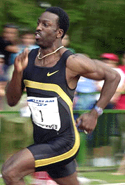 US sprinter Michael Johnson in action during the men's 400 m race at the 30th International Rieti Grand Prix track meeting in Rieti, central Italy, on Sunday. 