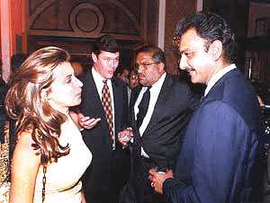 Ravi Shastri in conversation with James Packer�s wife Jodie Packer at the launch of �Nine Gold� a two hour block of programming in Hindi on DD