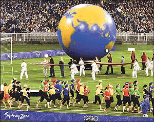 The opening ceremony of the soccer competition for the Sydney 2000 Olympic Games unfolds on the pitch of the Melbourne Cricket Ground on Wednesday. Melbourne hosts the first two soccer games of the Olympics, a men's and womens preliminary matches