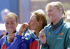  Women's triathlon winner Brigitte McMahon of Switzerland.