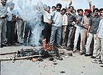 Students burn an effigy of the Chief Minister on the PAU campus.