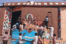 The stage is being set for the performance of Ramlila in Sector 29, Chandigarh, on Thursday. �Tribune photo by Manoj Mahajan