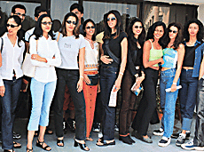 Top fashion divas of the country,  who are in the city to take part in �Anukama-2000�, a fashion show by NIFT, pose in Hotel Mount View  on Tuesday.  A Tribune photograph 