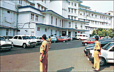 Tight security at Breach Candy Hospital in Mumbai on Friday where Prime Minister Atal Behari Vajpayee will undergo knee surgery. 