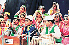 Children perform qawwali at their annual function in Shishu Niketan Senior Secondary Model School, Sector 22, Chandigarh, on Monday. 