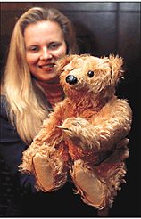 The world's oldest teddy bear  made by the German company, Steiff, in 1904   displayed at Vienna's Dorotheum auction house on Thursday. 