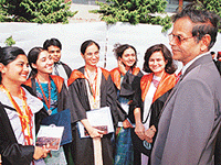 Prof K.N. Pathak, Vice-Chancellor of Panjab University, interacts with young doctors at the second convocation of the Sector 32 Government Medical College and Hospital.