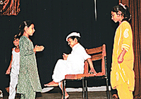 A scene from Meena, a play staged at GCG-11 by students of Khushee, a school for street children in Kumhar Colony, Sector 25, Chandigarh on Monday