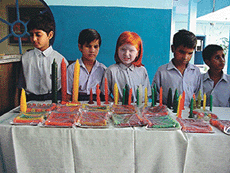 Visually challenged kids getting ready to celebrate Divali.