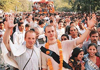 A view of the Lord Jagannath rath yatra taken out by ISKCON devotees in Chandigarh.