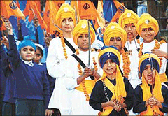 Young Panj Piaras lead the united procession to mark the martyrdom day of Guru Teg Bahadur in Chandigarh on Wednesday.