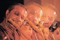 Flute maestro Pandit Hari Prasad Chaurasia captured in different moods (multiple exposure) by Tribune lensman Pankaj Sharma at the CII in Chandigarh on Friday. 