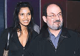 Controversial author Salman Rushdie with girlfriend, fashion model, and cooking expert Padma Lakshmi