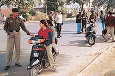 Surprise for youngsters: Chandigarh Police personnel halt youngsters on the geri route.