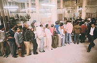 People in a long queue at the Sector 17 GPO in Chandigarh.