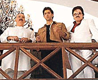 Rakesh Roshan, his son Hrithik Roshan and Sanjay Khan speaking to mediapersons in the midst of marriage ceremony in Bangalore on Wednesday.