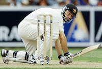 Steve Waugh ducks during the first day�s play of the fourth Test against the West Indies at the Melbourne Cricket Ground on Tuesday.
