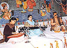 A budding singer participates in the music competition organised at the outset of the Baba Harballabh Sangeet Sammelan in Jalandhar on Thursday.