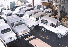 Surplus MC vehicles parked on the premises of a workshop near Haibowal Dairy Complex in Ludhiana. 