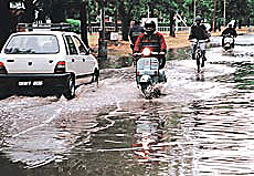 A city road after the first winter rain.