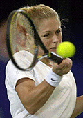 South African Amanda Coetzer returns the ball against Australia's Nicole Pratt during their women's rubber of the Hopman Cup in Perth on Tuesday.