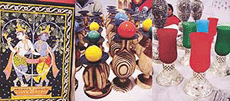 Painting and wood work from Orissa and glass candle jars from Kolkata on display at an exhibition in the Carnival Complex, Ludhiana.