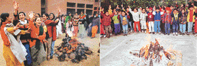 Lohri celebrations scenes at Nehru Yuvak Kendra, Sector 23; Strawberry Fields School in Chandigarh.