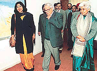 The outgoing Adviser to UT Administrator, Mrs Vineeta Rai, with the Chandigarh Administrator, Gen JFR Jacob (retd) and the new Adviser, Mrs Neeru Nanda, at UT Secretariat in Chandigarh.