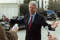 President Bill Clinton talks to the press after a routine medical check-up at the National Naval Medical Centre in Bethesda, Maryland, on Friday.