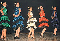 Girls from Dehra Dun participate in the talent hunt dance show at Tagore Theatre.